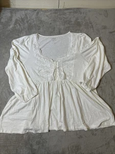 Torrid Top Size 3 Super Soft White Crochet Lace Up Front Peasant Boho Tunic - Picture 1 of 9