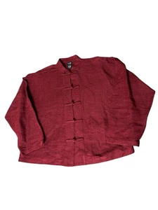 Eileen Fisher Linen Shirt Women Sz S Red Frog Closure Asian Mandarin Boxy Blouse - Picture 1 of 9