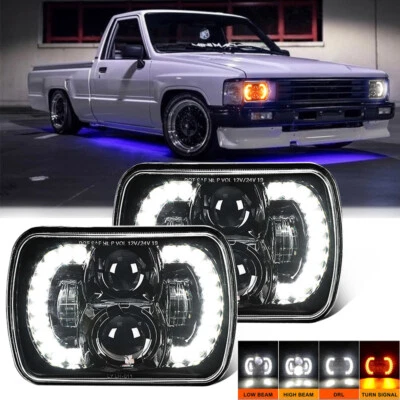 Pair 5x7" 7x6 LED Headlights DRL Turn Signal For Toyota Pickup 82-95 /For Tacoma - Image 1 of 4