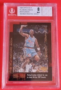 MICHAEL JORDAN GRADED ALL STAR MVP CARD BGS NM-MINT 8 & PRACTICE JERSEY PIECE - Picture 1 of 2