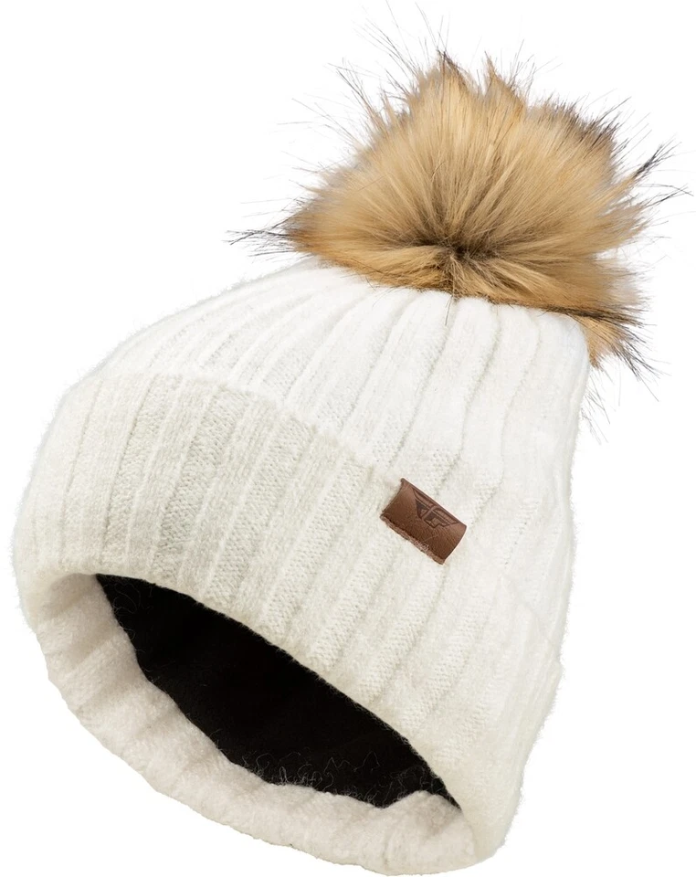 Fly Racing Snow Womens Pom Beanie OSFM White - Image 1 of 1