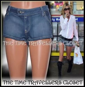 KATE MOSS TOPSHOP Blue Distressed Denim Button Hot Pants Shorts W25 UK 6 34 2 - Picture 1 of 6