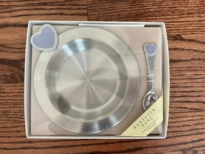 DANFORTH BABY Fine Pewter Baby Bowl & Spoon Set Purple Heart Theme - Picture 1 of 5
