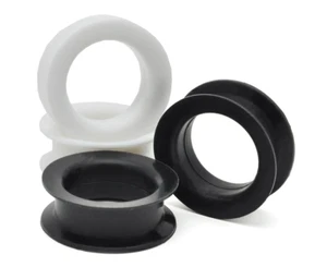 Pair of Large Gauge Silicone Tunnels (SIL-001) plugs gauges Black White - Picture 1 of 3