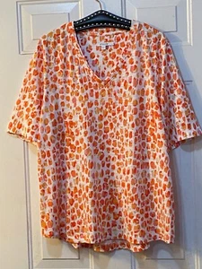 Chico's Womens Sz 4 (XXL) Tee Knit Top Short Sleeve White/Orange Abstract - Picture 1 of 8