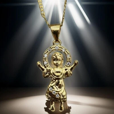 Cadena del Divino Nino en Oro Laminado para Hombre y Mujer 18" Baby Jesus Charm - Image 1 of 4