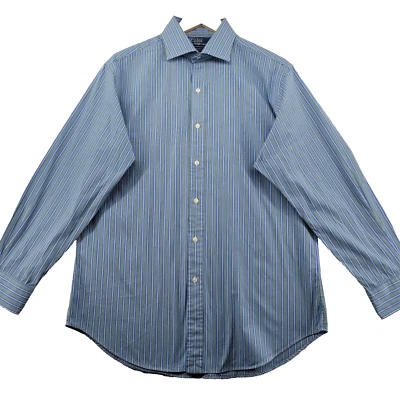 Camisa de vestir Polo Ralph Lauren Regent calce clásico para hombre talla 16-32/33 azul a rayas Foto 1 de 4