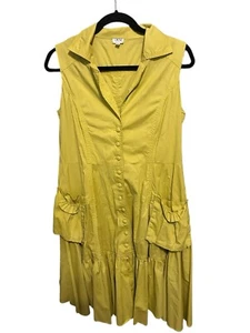 Cache Green Sleeveless Button Down Dress Flare Ruffled Bottom Size Large - Picture 1 of 6