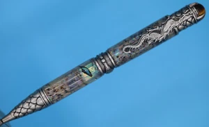The Cannibal Dragon Twist Pen in Antique Pewter Iridescent Paua Abalone Shell - Picture 1 of 10