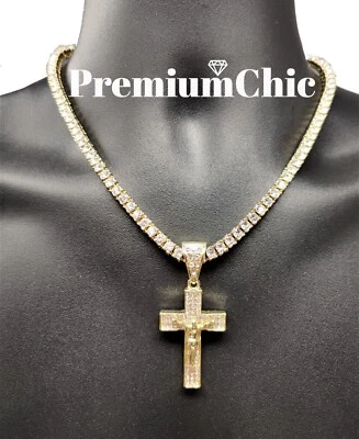 Colgante Cruz Jesús 5MM Tenis Cadena Collar Gargantilla Eslabón Chapado Circonita Joyería   Foto 1 de 4