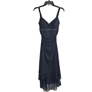 Women's Hi Lo Strappy Formal Dress with Bead Accents - Black (Medium) - Picture 1 of 6