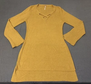 Free People Ribbed Criss Cross Front Tunic Size Small Yellow Mustard EUC - Picture 1 of 8