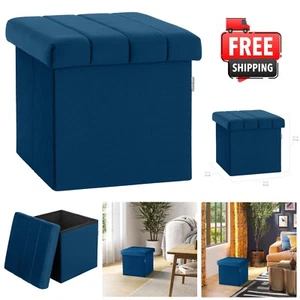 Elegant Blue Velvet Cube Ottoman with Hidden Storage - 15.7" Padded Footrest - Picture 1 of 9