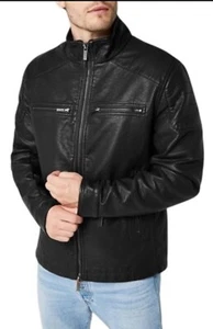Firetrap Mens Jacket Black PU Faux Leather Coat Top Zip Full 2XL RRP £130 - Picture 1 of 8