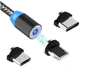 Magnetische oplaadkabel 3 opzetstukjes 2.4A - Zwart 1m (prijs per stuk) - Afbeelding 1 van 6