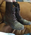 Steve Madden Tarnney Brown Leather Spiked Zip Combat Boots Women Size 9M