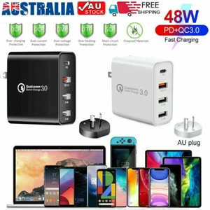 48W 4 Port QC3.0 USB Charger PD Quick Charging Type C Wall Power Adapter Au Plug - Picture 1 of 10