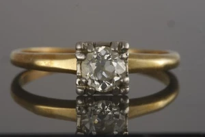Antique Art Deco 14k Yellow Gold Old Euro Cut Diamond Solitaire Engagement Ring - Picture 1 of 8