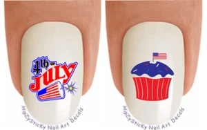 Nail Art J710 July 4th Cupcake Flag Fireworks Waterslide Nail Decals Transfers - Picture 1 of 4