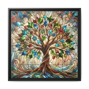 Canvas Art Print, Nature Wall Decor, Stained Glass Tree, Colorful Home Decor, - Picture 1 of 37