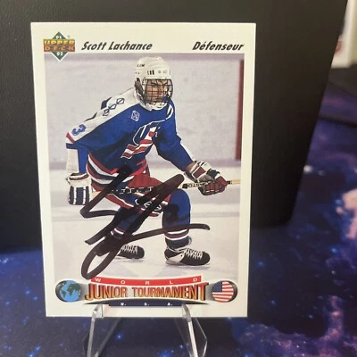 1991-92 Upper Deck Scott Lachance World Juniors #692 Team USA AUTO NO COA - Image 1 of 2