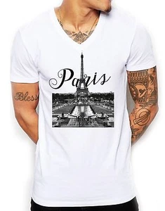 Paris Eiffelturm Distinkt Jugend V-Ausschnitt T-Shirt Oberteil Herren tailliert Sommer EDY16 - Bild 1 von 1