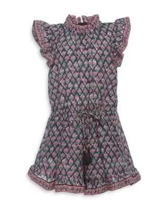 Sea Donna Printed Flutter Sleeve Romper Girls' 4Y Multi Stand Collar Zip Closure - Picture 1 of 16