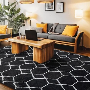 Fluffy Area Rug Geometric Soft Shaggy Plush Carpet for Living Room & Bedroom - Picture 1 of 48