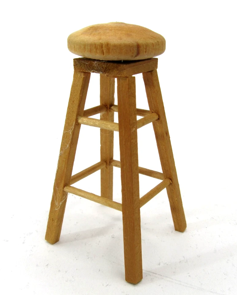 Banqueta giratória vintage miniatura casa de bonecas madeira maciça 1:12 cozinha bar - Imagem 1 de 4