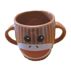 Galerie Sock Monkey Ceramic Hot Coffee Cup Mug 16oz Brown Double Handle Tea - Picture 1 of 7