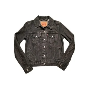 Giacca camionista Levis donna nera jeans denim lavaggio scuro con bottoni taglia small - Foto 1 di 15