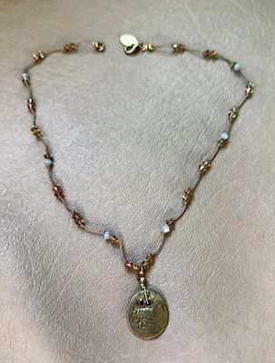 Collar Colgante Moneda Bead Of The Soul 14K GF Oro Relleno Rubor y Cristales Aqua Foto 1 de 4