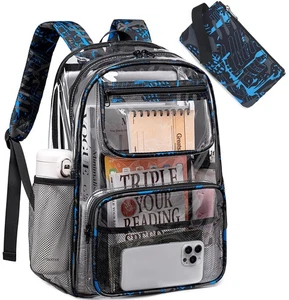 Clear Backpack Heavy Duty Kids Boys Clear Bookbag See Through Backpacks with ... - Bild 1 von 9
