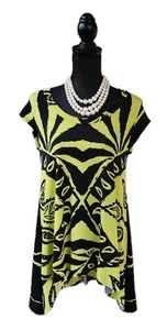 Nicola Antoni Top Sz L Green Black Knit Hi Low Cap Sleeves Women's Tunic Blouse - Picture 1 of 7