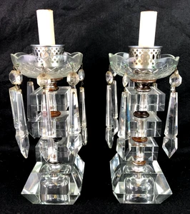 Pair of Vtg Crystal Cube Glass Prism Boudoir Lamps for Pairs or Rewiring - Picture 1 of 12