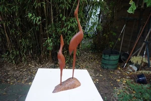 Stehende Kraniche (2) 1950er Teak H 43 cm B 16 T 7 cm - Bild 1 von 3