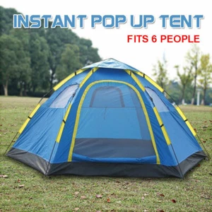 6 PERSON INSTANT POP UP CAMPING TENT EASY SETS HIKING CAMPING OUTDOOR BLUE CAMO - Picture 1 of 9
