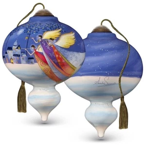 LAST ONE Neqwa Ne'Qwa Art 3 Angels & Trumpet Handpainted Glass Ornament FREESHIP - Picture 1 of 1