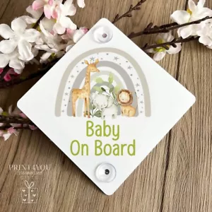 Baby on Board Aluminium Car Window Safety Sign | Safari Jungle Animals Rainbow - Picture 1 of 1