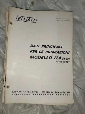 FIAT 124 SPORT - 1400,1600, 2° SEM. '72  MANUALE DI RIPARAZIONE USATO DELL'EPOCA - Immagine 1 di 4