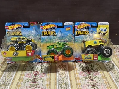Hot Wheels 1/64 Monster Trucks TAXI Gunkster  Spongebob Truck LOT of 3 - Image 1 of 4