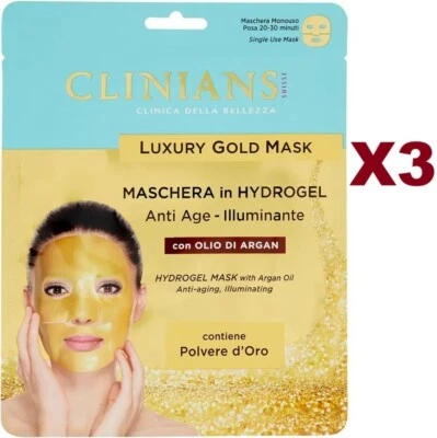3 PZ CLINIANS LUXURY GOLD MASK MASCHERA IN HYDROGEL ANTI AGE ILLUMINANTE  ARGAN — 第 1/2 张图片