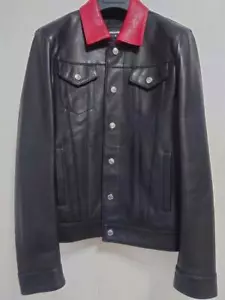 Dsquared2 Riders Leather Jacket G Jean Size 42 Collar Red 20AW - Picture 1 of 5