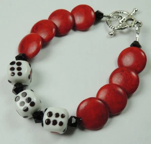 Dice Lampwork  with Howlite Disk Bracelet   Handcrafted - Picture 1 of 2