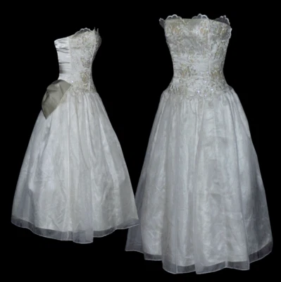 Vestido Vintage Gunne Sax Por Jessica McClintock Midi Formal Blanco VACACIONES PROM Foto 1 de 4