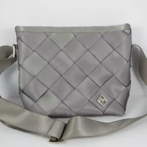 Silver Maggie Bags Seatbelt Purse Carry-all Crossbody Pink Lining 11"×9"x4" - Picture 1 of 7