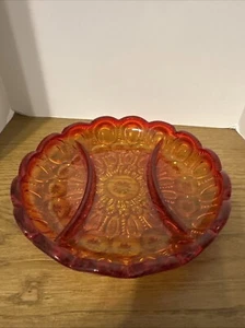 Vintage L.E. Smith Mond & Sterne Glas Amberina 3 Teilig 8" Runde Relish Schale Teller - Bild 1 von 5