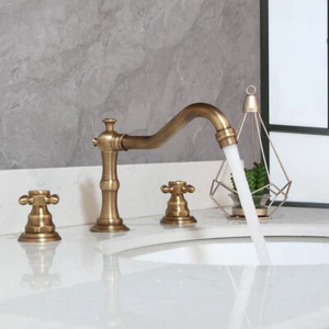 Grifo mezclador fregadero de baño grifo antiguo grifos de latón conjunto de 3 orificios montaje en cubierta - Imagen 1 de 12
