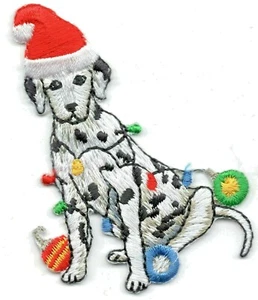 CHRISTMAS DALMATIAN DOG Iron On Patch Puppy Santa Holidays - Picture 1 of 1