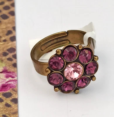 Anillo Michal Negrin Cristales Púrpura Real Profundo Flor Redondo 7.25 Nueva Caja de Regalo De Colección Foto 1 de 4